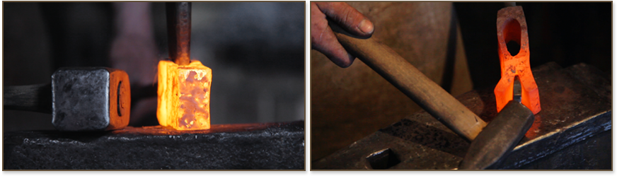 Aficionados forging a throwing axe 